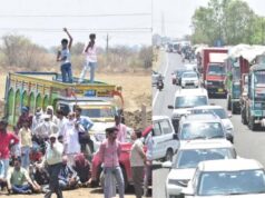 विदिशा में किसानों का हंगामा, जाम में फंसे वाहन; रास्ता खुलवाने बुलाना पड़ा बुलडोजर